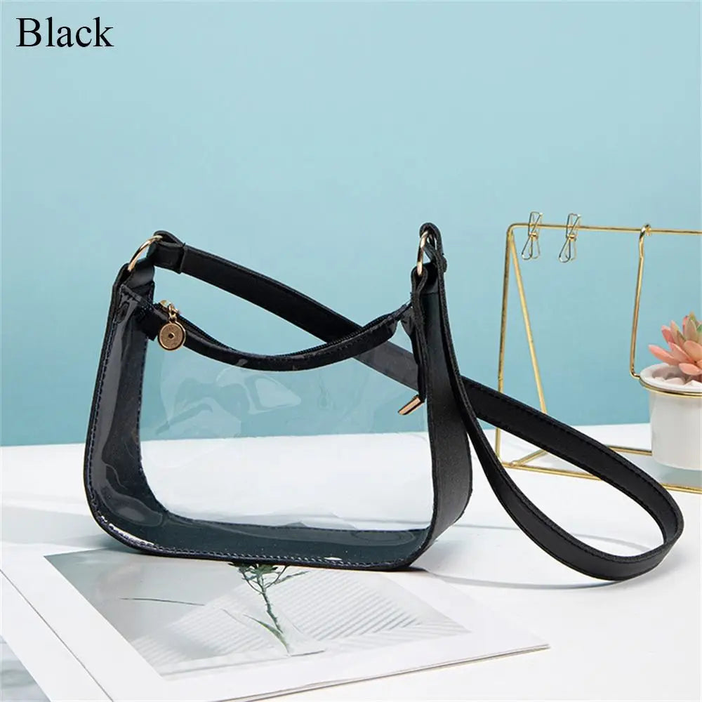 Candy Color Transparent Shoulder Bag Daily Zipper PVC Clear Jelly Bag Small Purses Women Girls