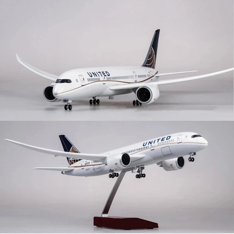 43cm 1:130 Scale Plane B787 United Airlines Airplane Model Resin With Lights & Wheels Die-cast Aircraft Toys Child Assemble Gift
