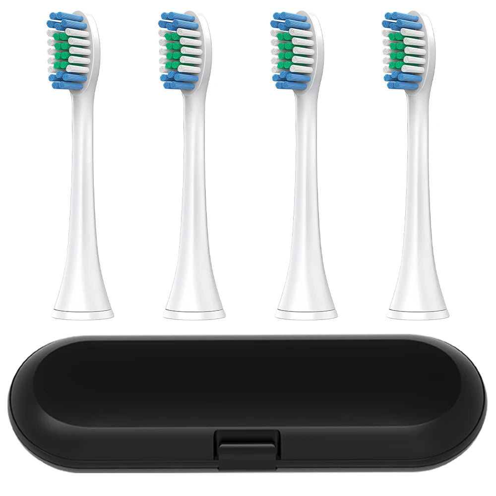 Toothbrush Travel Box & 4pcs Medium Soft Bristles Replacement Brush Heads Compatible with Philips Sonicare Electric Toothbrushes