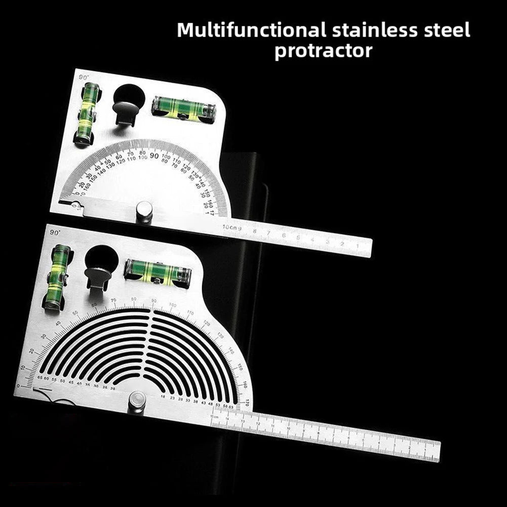 Multi-Function Stainless Steel Angle Measuring Tool Combining Protractor Level and Straightedge for Workshop Use