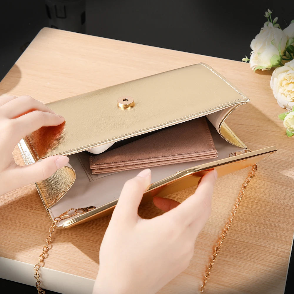 New shiny evening bag - high-end metallic edges, versatile for formal banquets, ceremonies and gatherings. Handbag for ladies