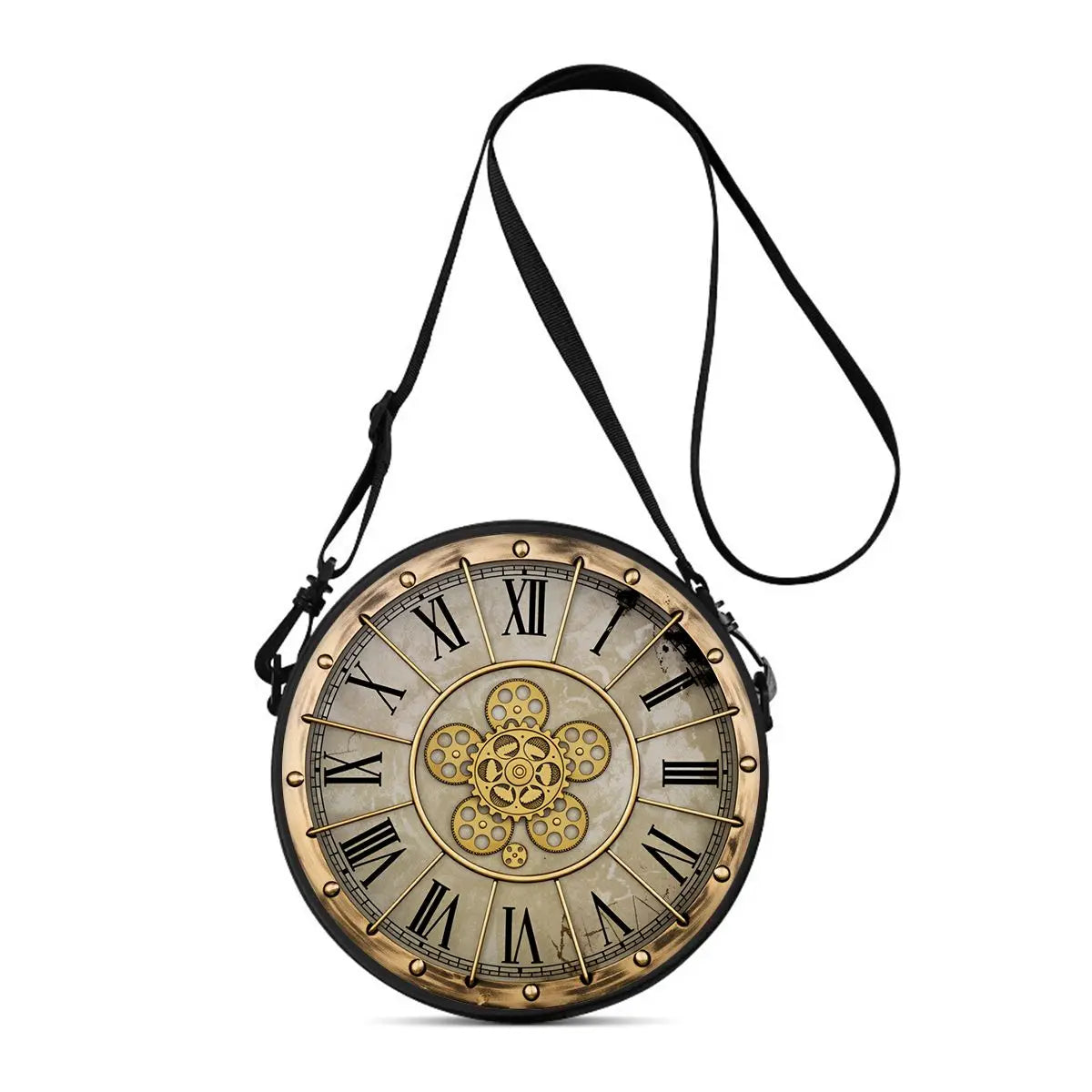 Clock Print Round Shoulder Bag Casual Messenger Bag Daily Adjustable Strap Crossbody Bag for Woman Best Gifts 2D Flat