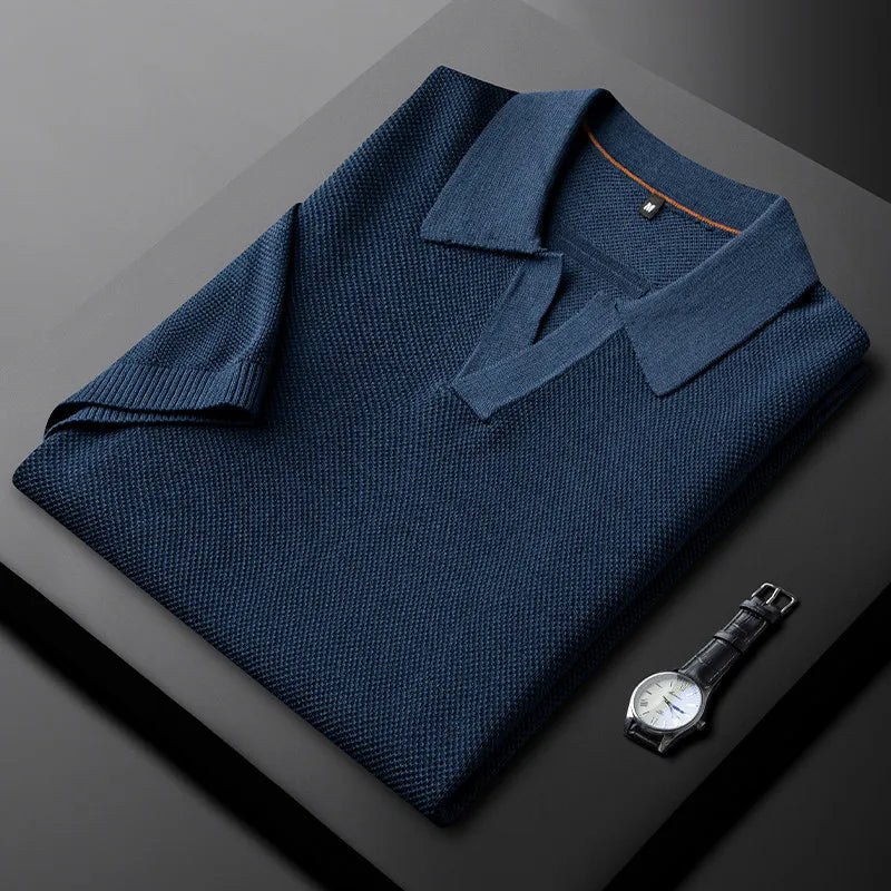 Minglu Lyocell Linen Summer Knitted Men's Sets Luxury Short Sleeve V Collar Male Polo Shirts Sport Casual Man Sweatsuits