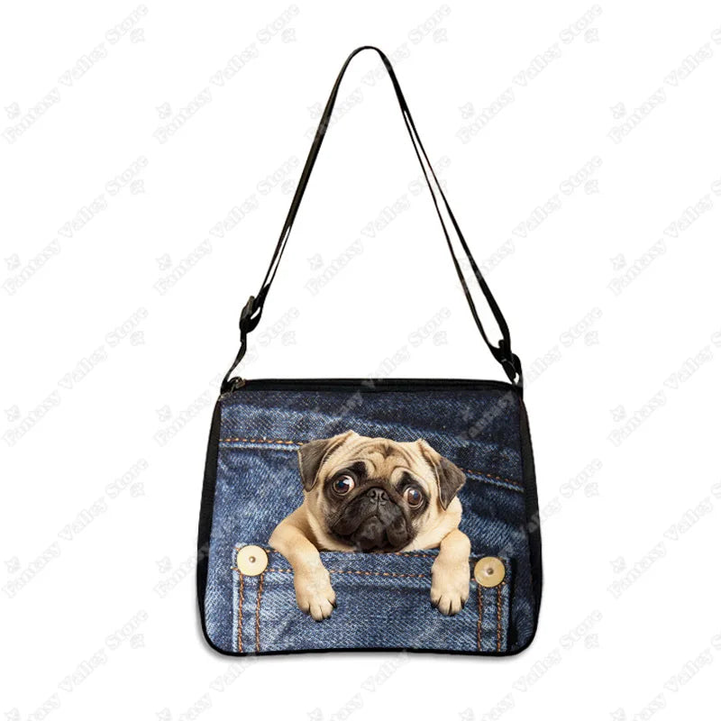 Funny Pocket Dog Shoulder Bags Pocket Pet Beagle Bulldog Dachshund Bichon Women Handbag Portable Storage Bag Messenger Bag Gift