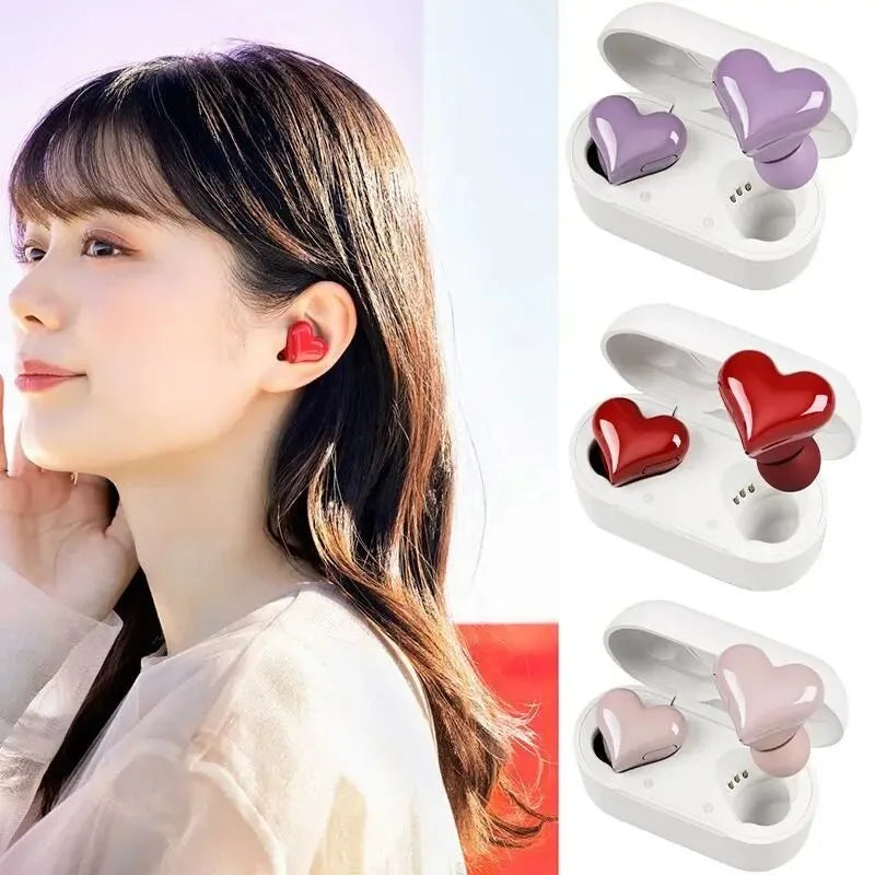 TWS Bluetooth 5.1 Heart Buds Earbuds 20H Playtime Pink Charging Case Lightweight Gaming Gift for Women Girls Students