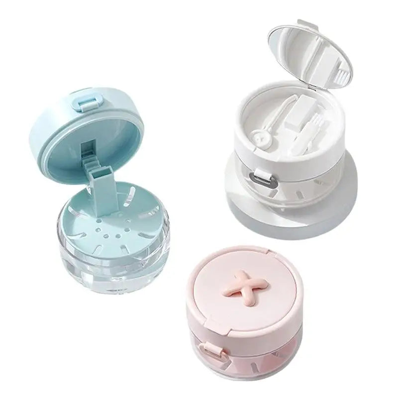 Portable 2 In 1 Multi-layer Denture Retainer Case With Clip-on Cap Cleaning Storage Box With Cleaning Brush No-Leak Oral Box