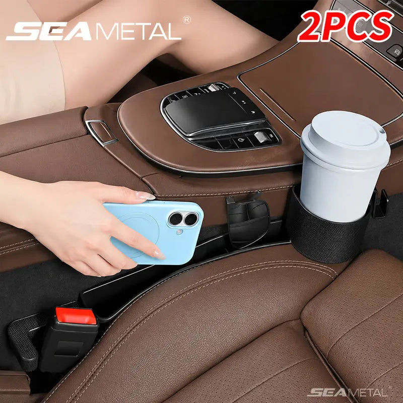 SEAMETAL Car Seat Gap Box Universal Cup Holder Organizer Soft Flexible Storage Box Phone Hook Cable Slot Cards Case Drink Stand