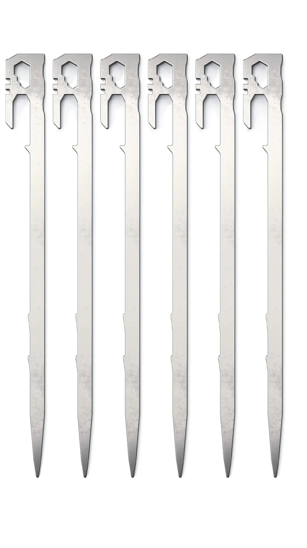 Tent Stakes 11 inch 6-PCS Multifunctional Stainless Steel Heavy Duty Metal Peg 2.47 oz Light Weight Portable Wind-Resistant Size
