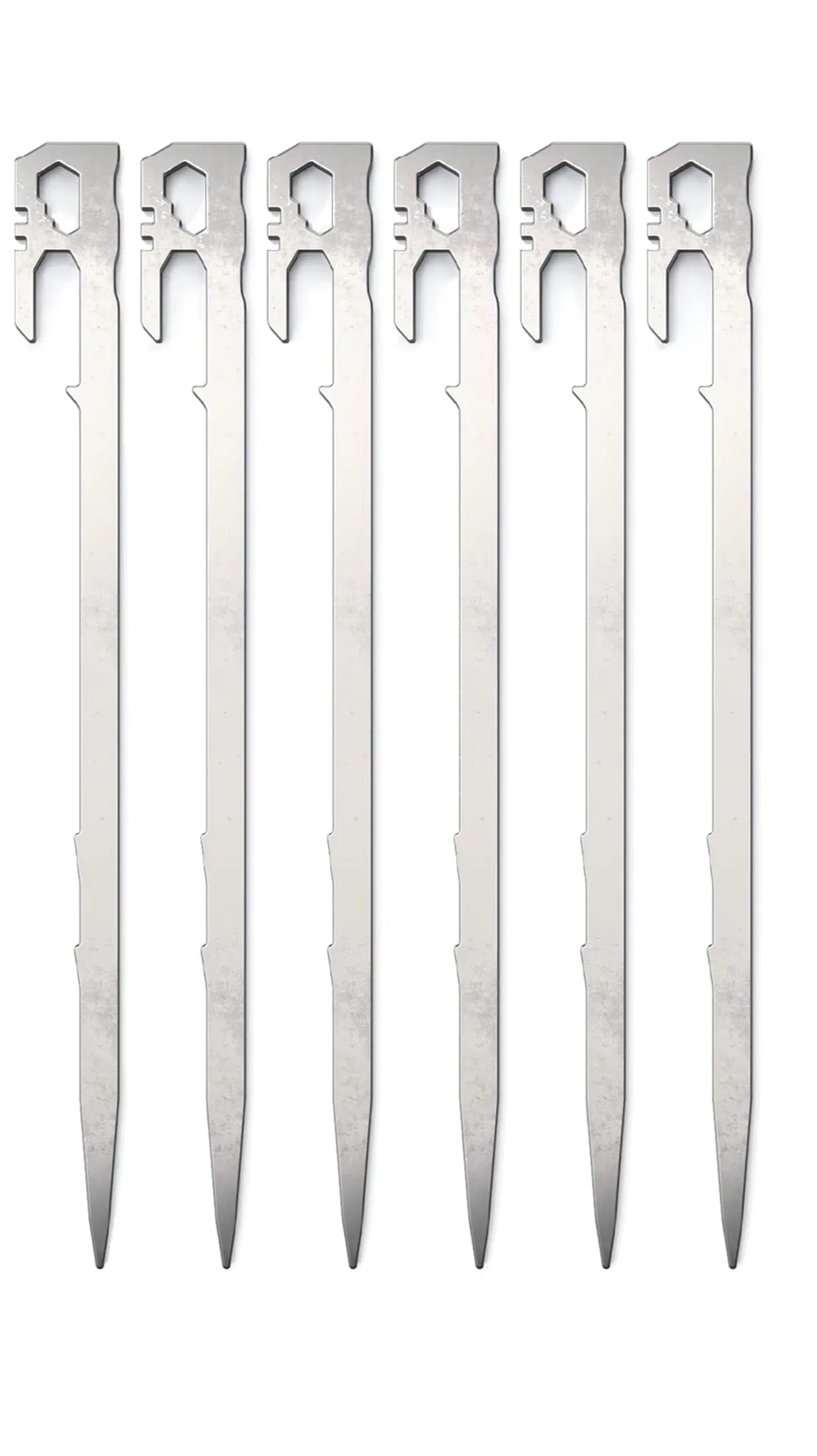 Tent Stakes 11 inch 6-PCS Multifunctional Stainless Steel Heavy Duty Metal Peg 2.47 oz Light Weight Portable Wind-Resistant Size