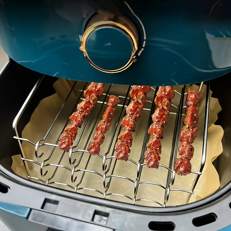 Rectangle Baking Tray Skewer Air Fryer Stainless Steel Grill Rack Detachable String Grill Barbecue Skewer  Airfryer Cooking Rack