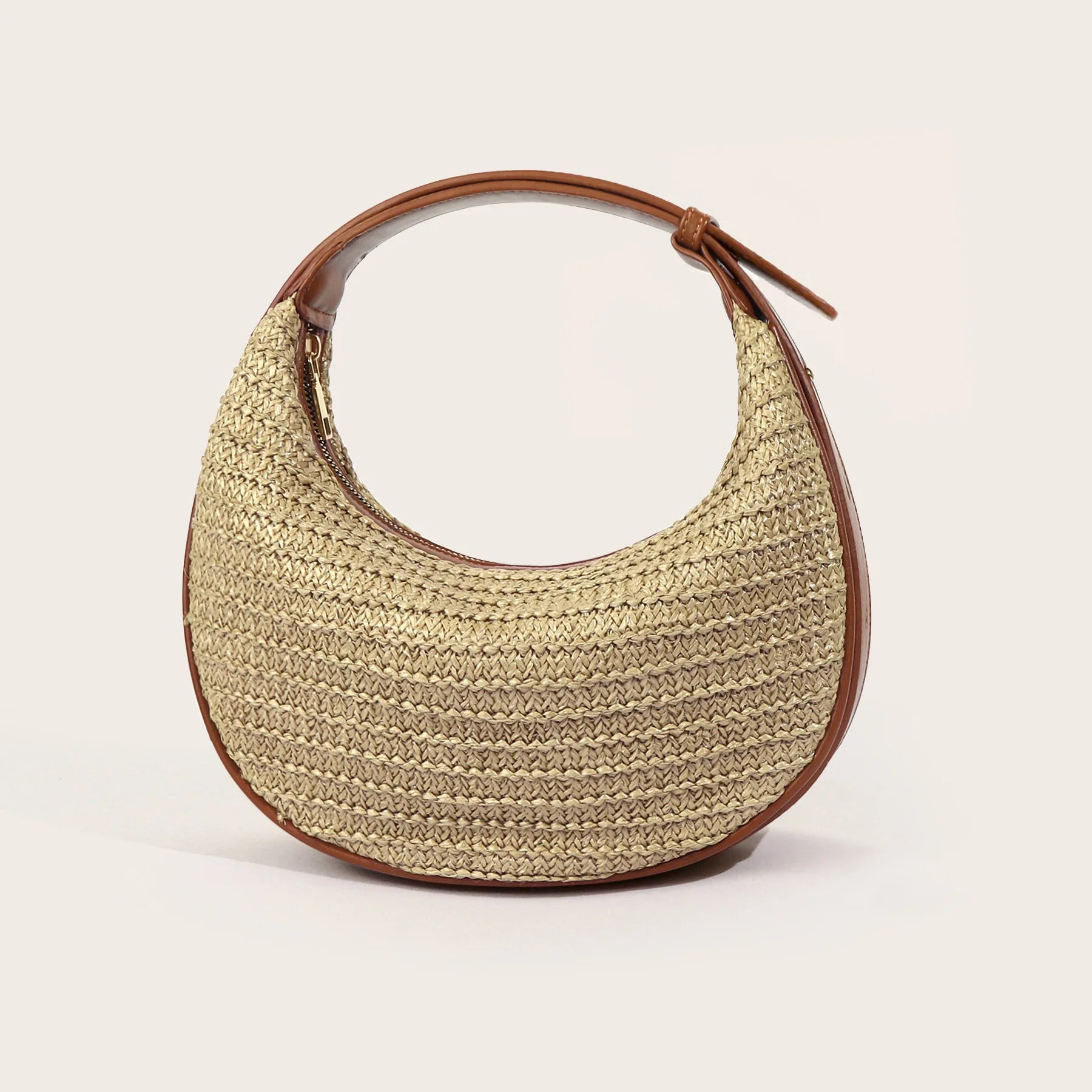 Causal Straw Woven Top-Handle Bags For Women Summer Holiday Beach Wrapped Handbags Ladies Handheld Crossbody Bags Totes Hobos Half Moon Bags