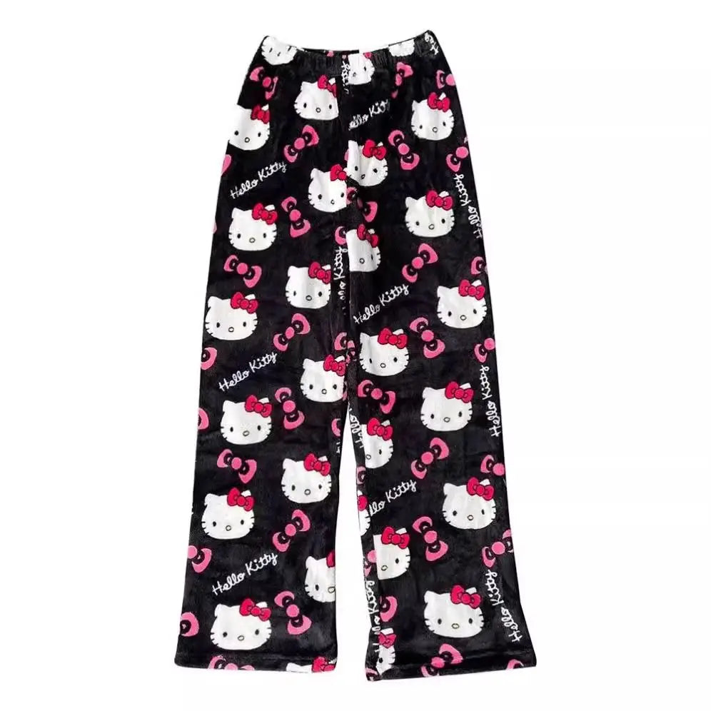 New Autumn Winter Flannel Popular Hello Kitty Pajama Pants Thickened Velvet Warm Casual Cartoon Home Pants Casual Comfortable