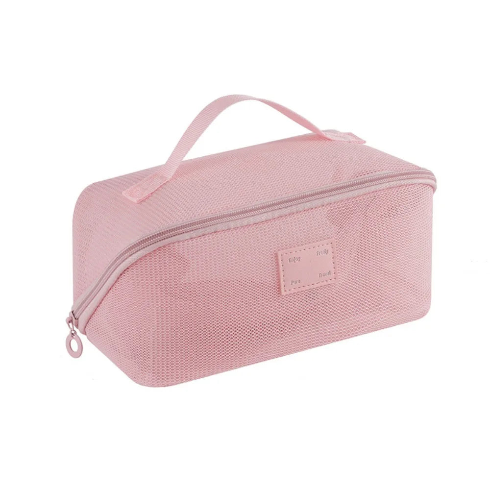 Portable Mesh Handheld Makeup Bag Lightweight Zipper Transparent Mesh Cosmetic Bag Square Large Capacity Cosmetic Cases