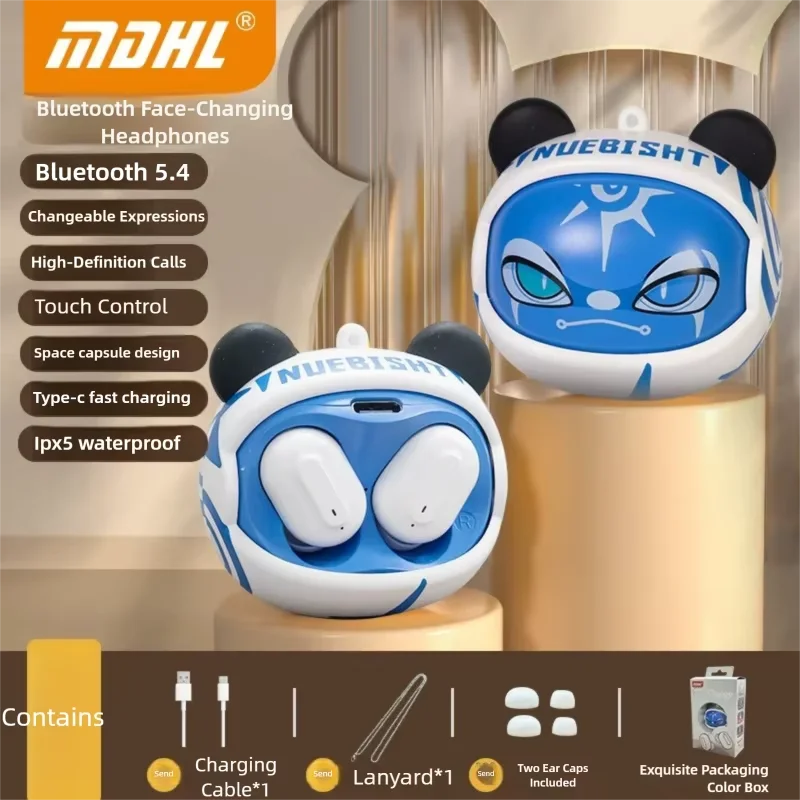 Cute Face changing TWS Bluetooth 5.4 Earbuds ENC Noise Reduction Waterproof HIFI Stereo Earphones for iOS Android Kids