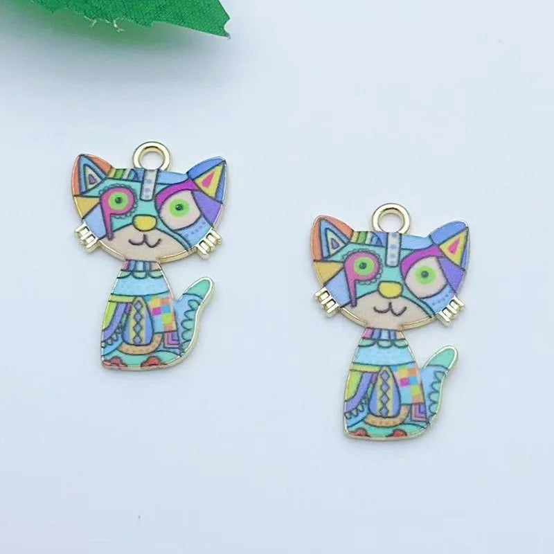 13pcs alloy oil dripping mechanical cat pendant, DIY jewelry making earrings, keychains, accessories