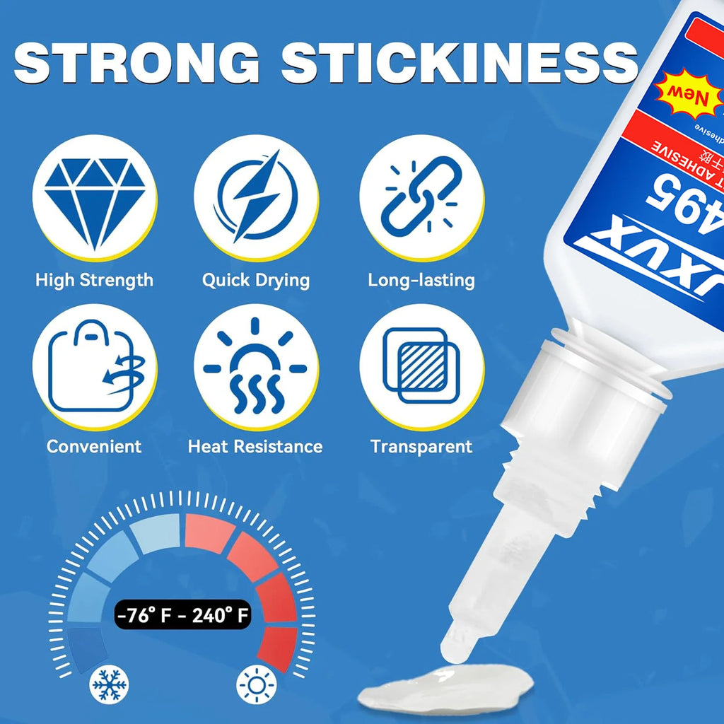 JXVX Super Instant 495 Glue,5Sec Super Glue Strong Bond for Shoes/Glass/Metal/Wood/Plastic,Ceramic Quick Dry Industrial Strength Instant Adhesive Tool