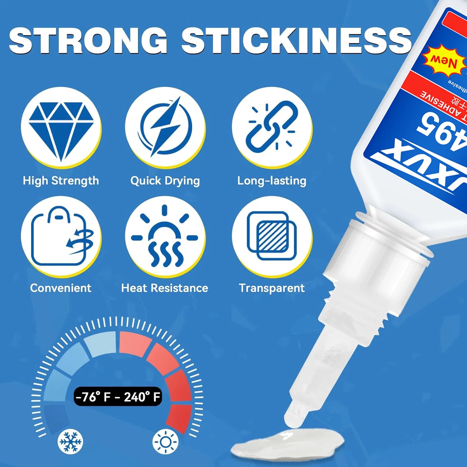JXVX Super Instant 495 Glue,5Sec Super Glue Strong Bond for Shoes/Glass/Metal/Wood/Plastic,Ceramic Quick Dry Industrial Strength Instant Adhesive Tool