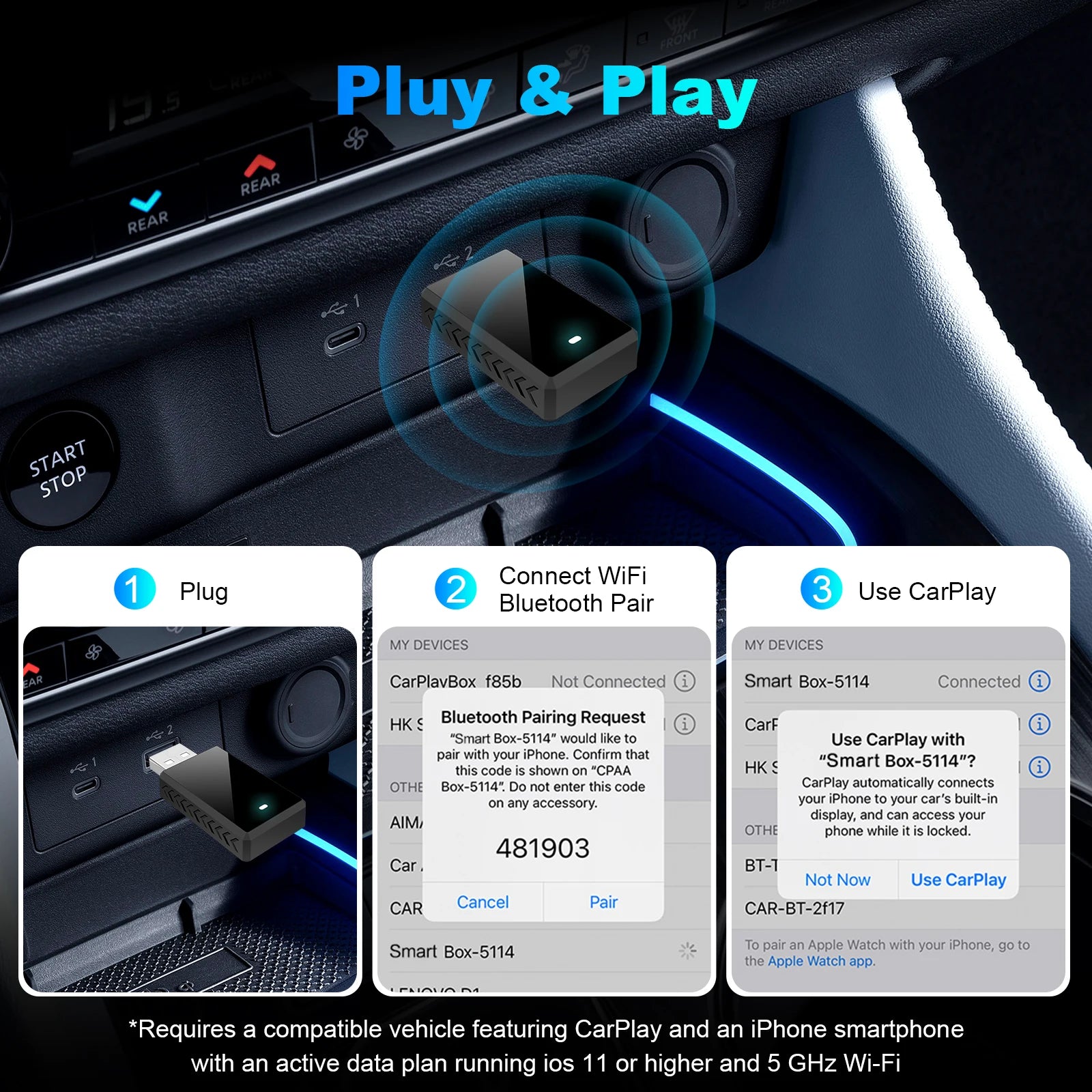 2025 New Chip Mini Adapter 2In1 Wireless Carplay/Android Auto 5G WIFI for 99% OEM Car with USB Port Plug & Play Stable Connect