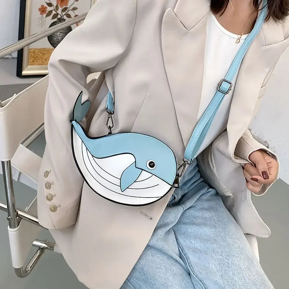 Cartoon Shoulder Bag Personalized Pu Leather Animal Shaped Phone Purse Little Whale Crossbody Bag Women