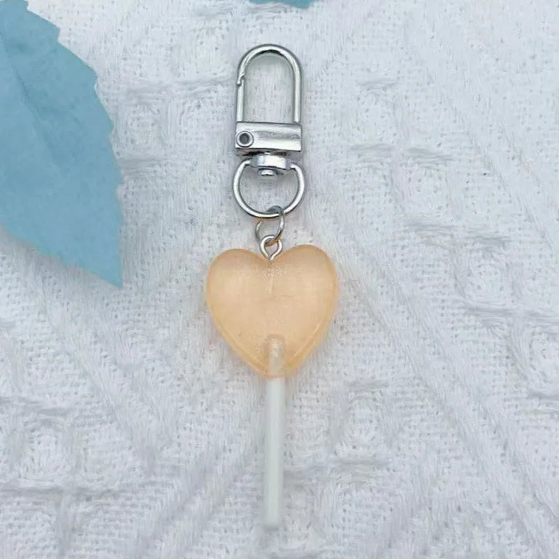 9pcs Sweet simulation color translucent resin heart-shaped lollipop keychain candy pendant bag accessories for daily girls