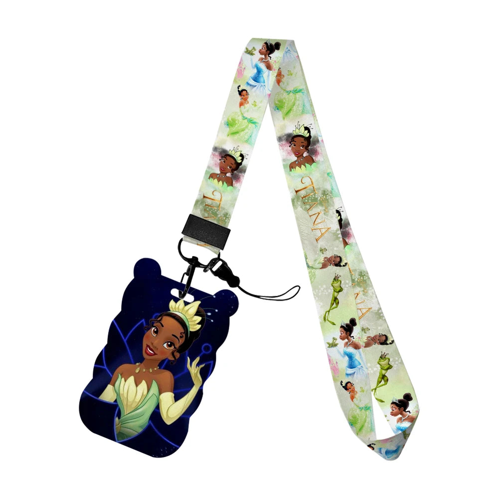 Disney The Frog and Princess Tiana Card Holders Lanyards Girls Door Card Case Hanging Rope Badge Holder Neck Strap Card Holder