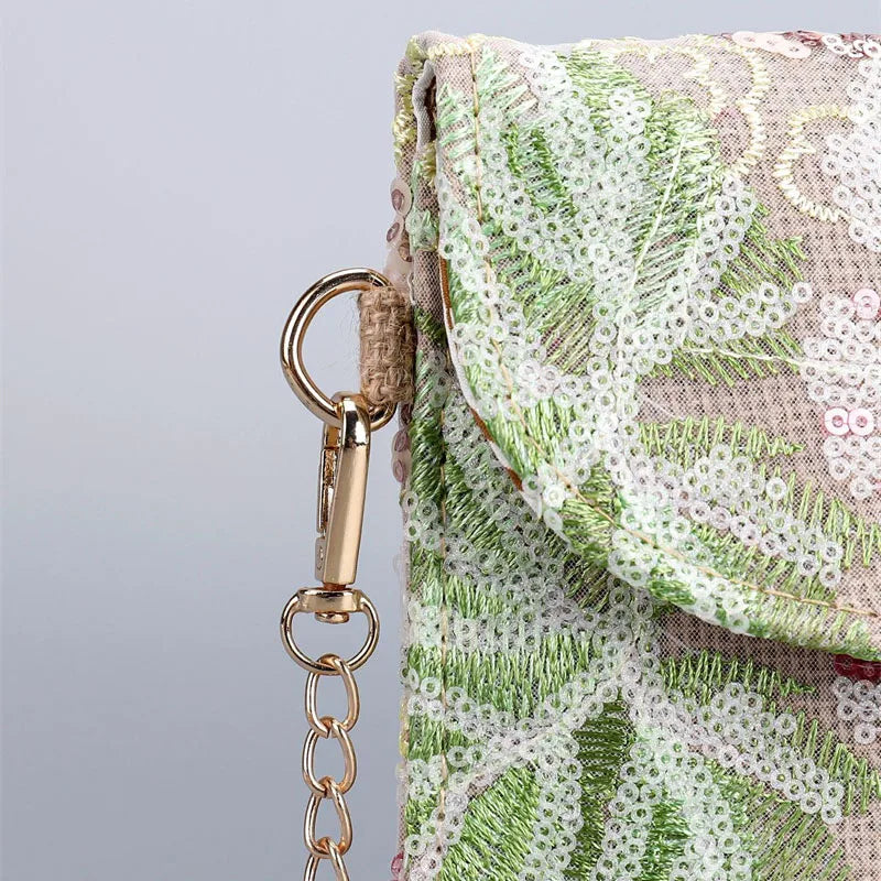 XMESSUN New Sequined Embroidery Envelope Clutch Bags for Women,Fashion Design Europe and America Casual Shoulder Bag Pouch Bag