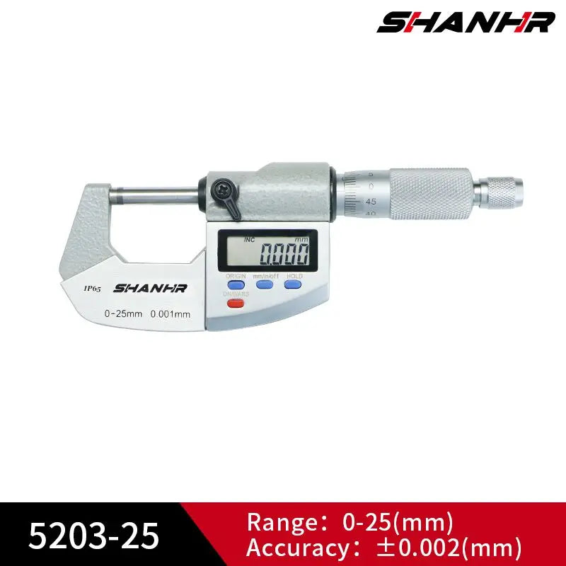 SHANHR 0-25mm Digital Micrometer Metric Inch Conversion ABS Function Large LCD Display Precision Micrometer Measuring Tool