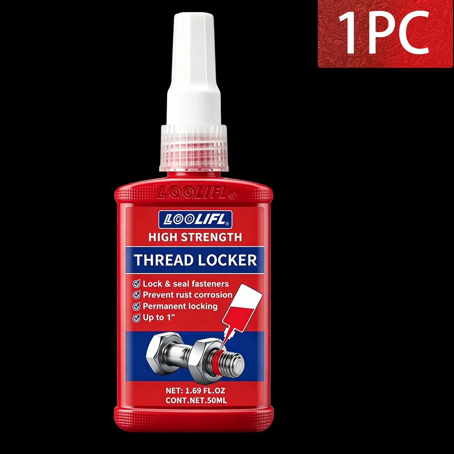 LOOLIFL 271 Red Thread Locker High Strength Removable Screw Lock Glue, Anti-Vibration Anti-Rust Sealant Metal Fasteners Bolts