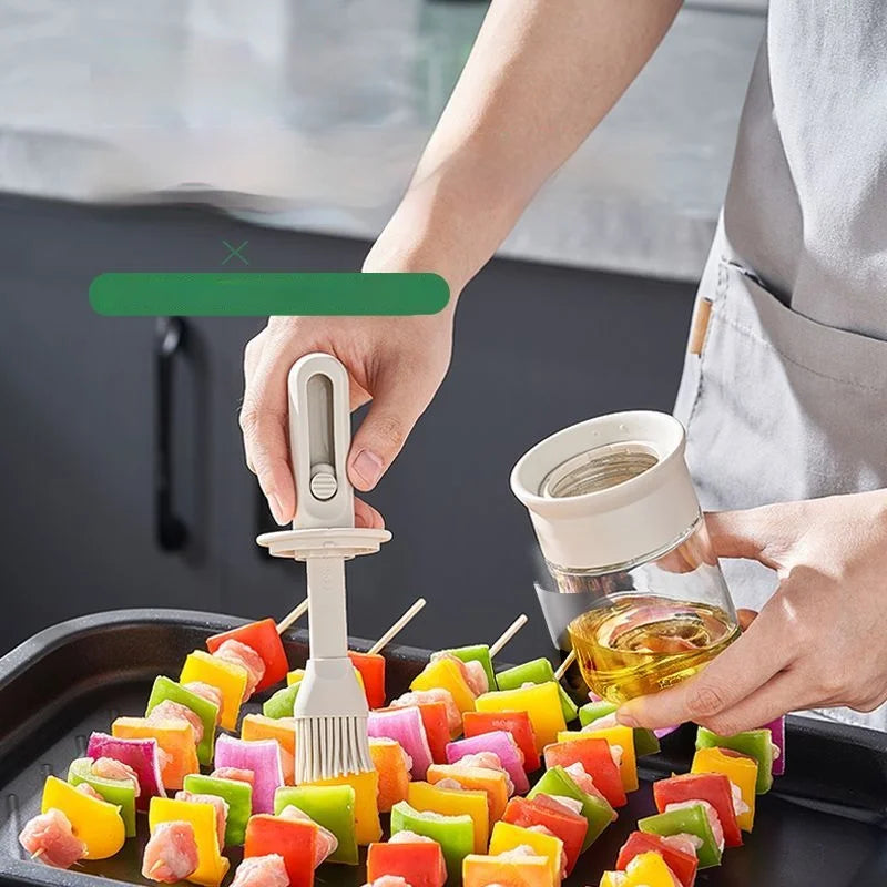 GIANXI Food Grade Baking BBQ Brush Oil Brush Oil Bottle One Glass Household Heat Resistant Kitchen Silicone Brush BBQ Tools