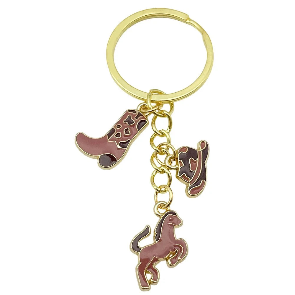 5pcs Boots Cowboy Hat Horseshoe Western Cowboy Alloy Pendant Keychain, Best Gift Choice