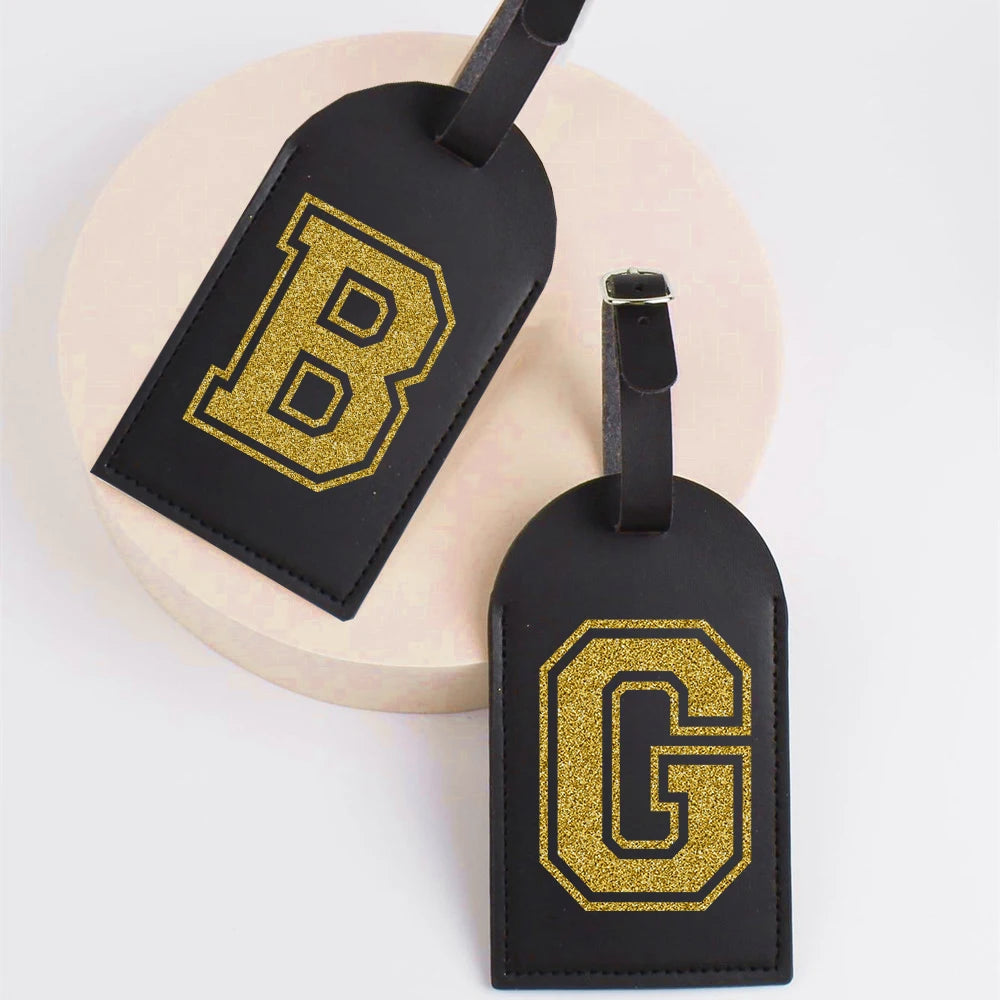 Vintage Initial Print Women PU Leather Luggage Tag Suitcase Label Baggage Boarding Bag Tags Travel Neceser Accessorie Best Gift
