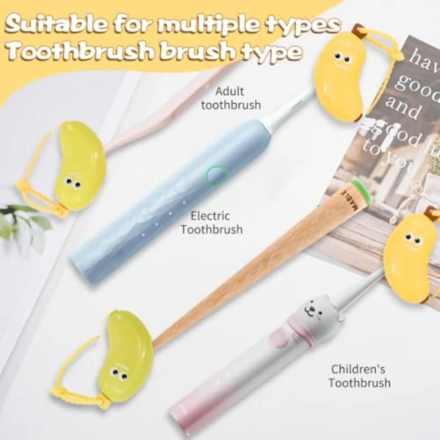 4 Pcs Banana Toothbrush Cover, Banana-Shaped Toothbrush Travel Case with Toothpaste Dispenser, Portable Brush Travel Case for H