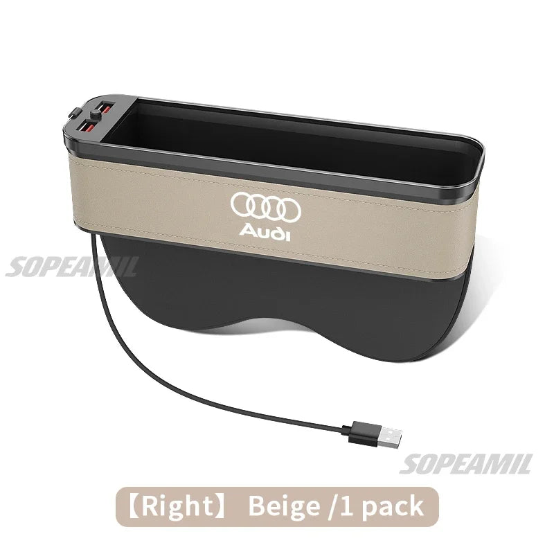 Audi A3 A4 A5 A6 A7 A8 RS3 RS4 RS5 RS6 S3 S4 S5 S6 Q3 Q5 Q7 Q8 Car Seat Gap Slot Crevice Storage Box With USB Charging Organizer