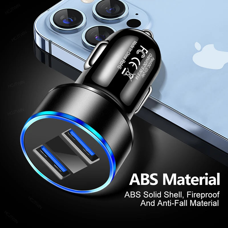 Dual USB Car Charger LED Display 3.1A Output ABS Adapter Low Temperature Protection For Tablet Smartphone For iPhone 17 16 Pro
