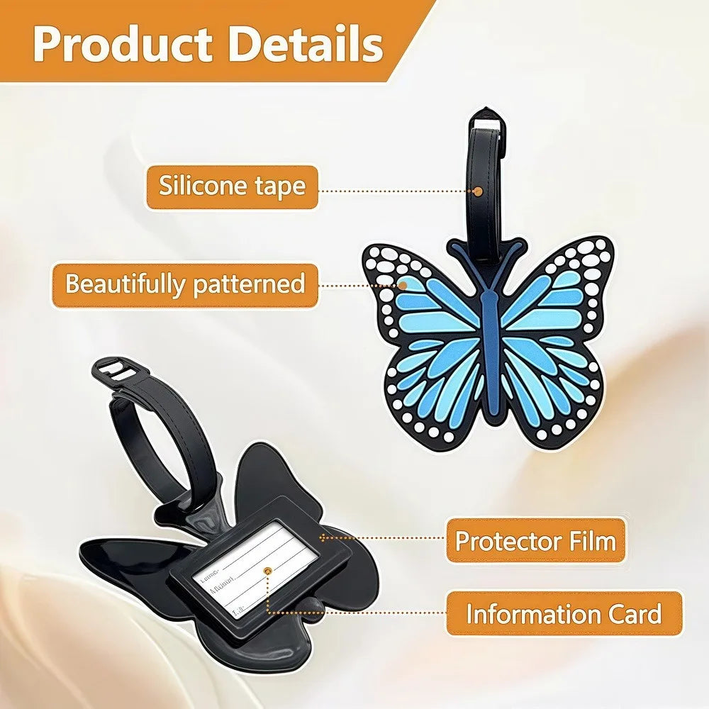 Butterfly-shaped luggage tag with strap, durable luggage, suitable for travel, easy to find your travel luggage.xtz