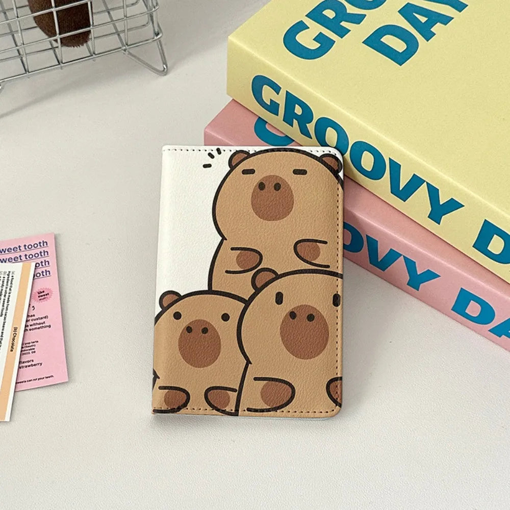 PU Leather Capybara Passport Holder Cartoon Ultra-thin Passport Bag Multi-function Portable Credit Card Wallet