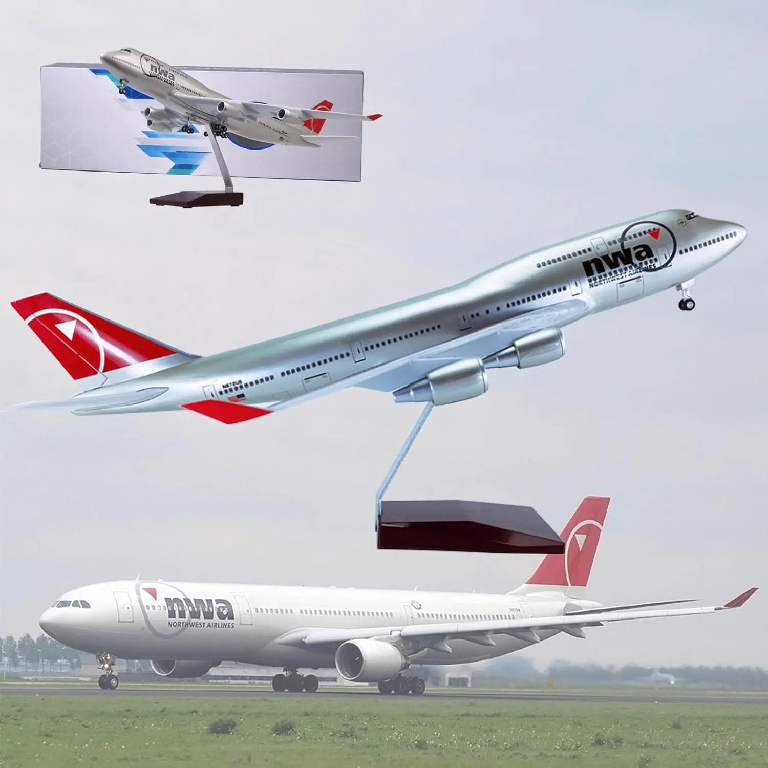 1:150 Scale Aircraft NWA Airways B747 47CM Plastic model plane With Lights LED & Landing Gear for Aviation Enthusiasts Aircraft