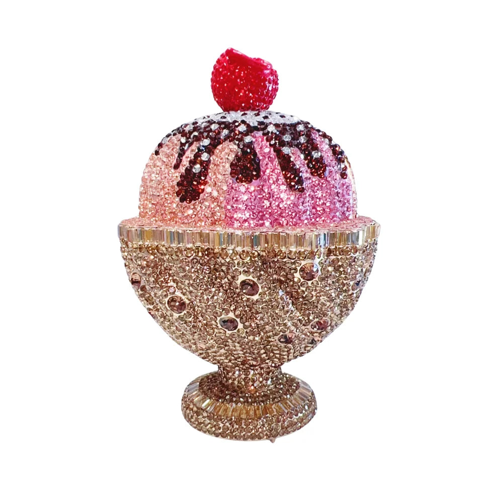 Sparkly Full Crystal Ice Cream Cup Clutch Bag Luxury Women Evening Handbag Crossbody Purse for Party Wedding Cocktail Events
