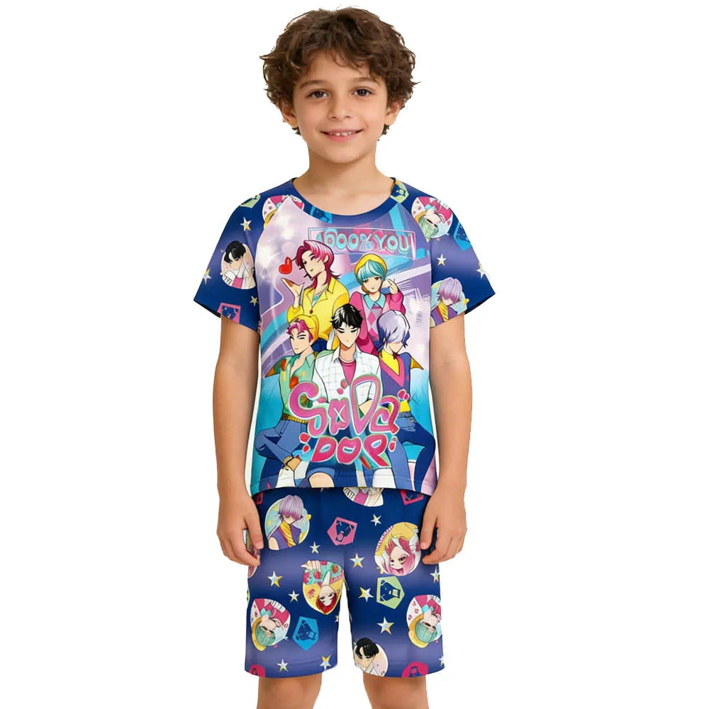 Children's Pajama Set, Short Sleeve, Girls' Clothing, 2-Piece Set, Children's Pajamas, Cute Boys' Pajamas, Ages 3-12