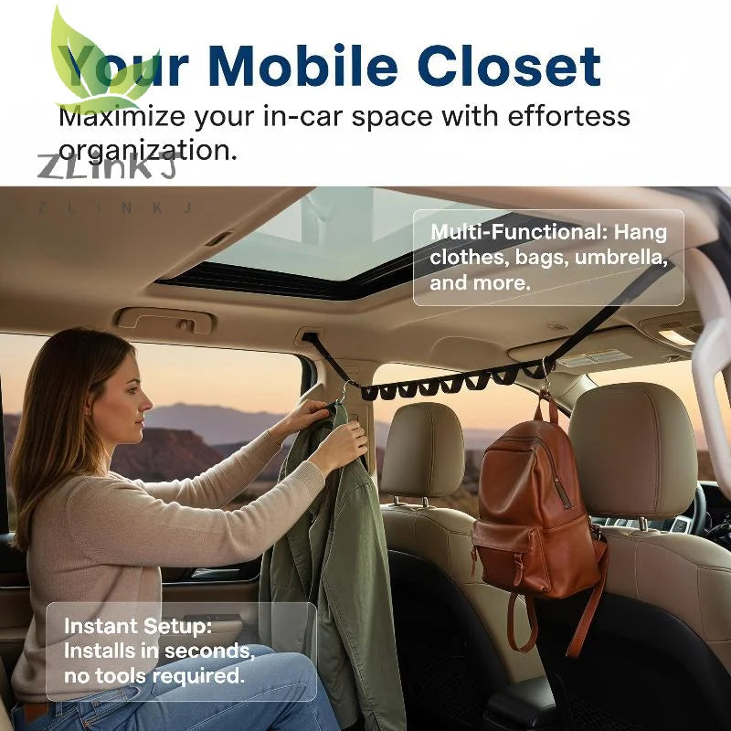 Car Clothes Drying Rope Scratch Proof Multifunctional Hanging Hanger for Vehicle Rear Seats Road Trip Family Travel