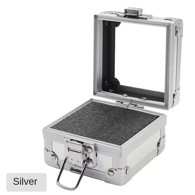 Portable Aluminum Alloy Mini Storage Box Multi Purpose Transparent Display Jewelry Box 25 Slots Grinding Head Storage Empty Case