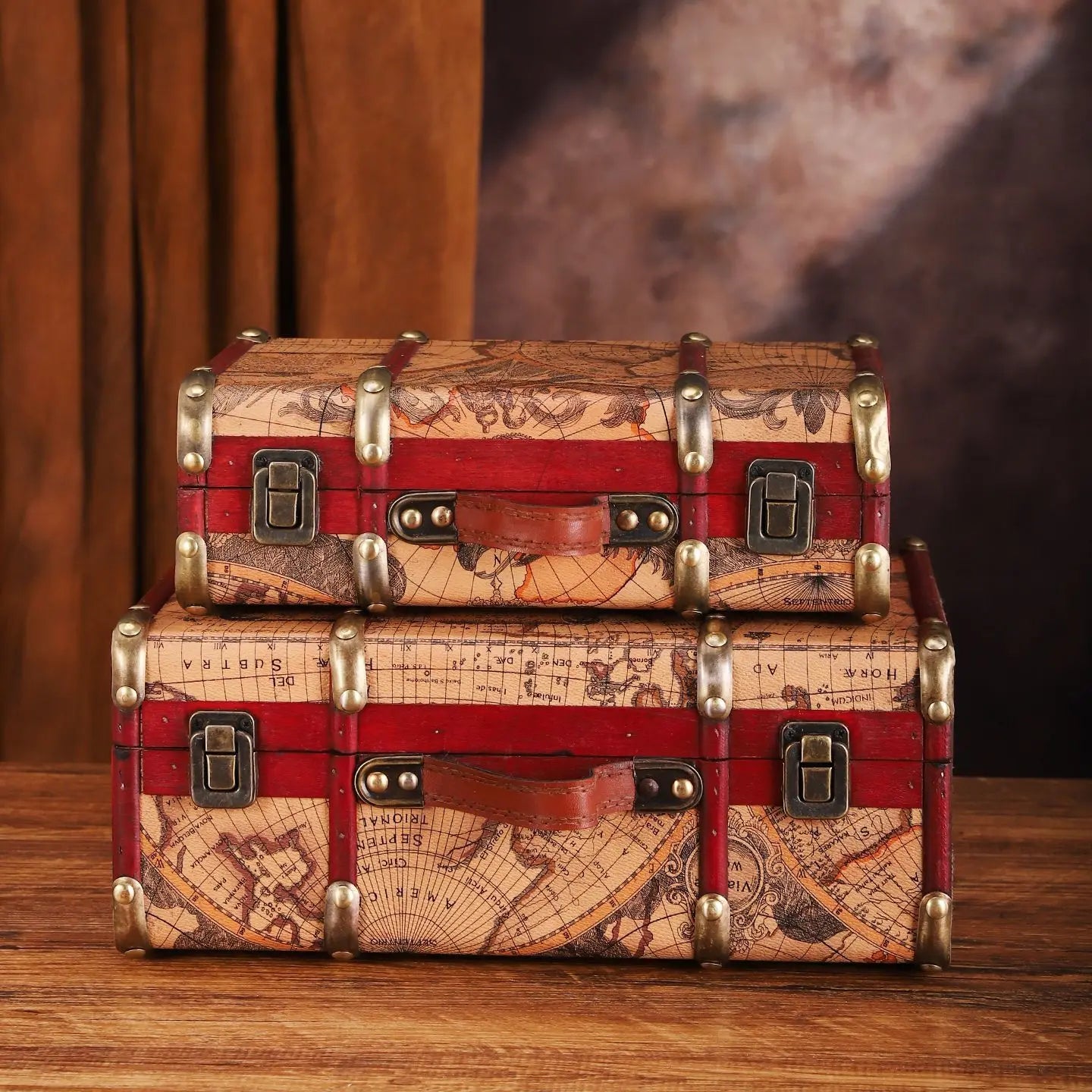 European Retro Leather Travel Suitcase Film and Television Shooting Prop Box Home Iscellaneous Storage Box