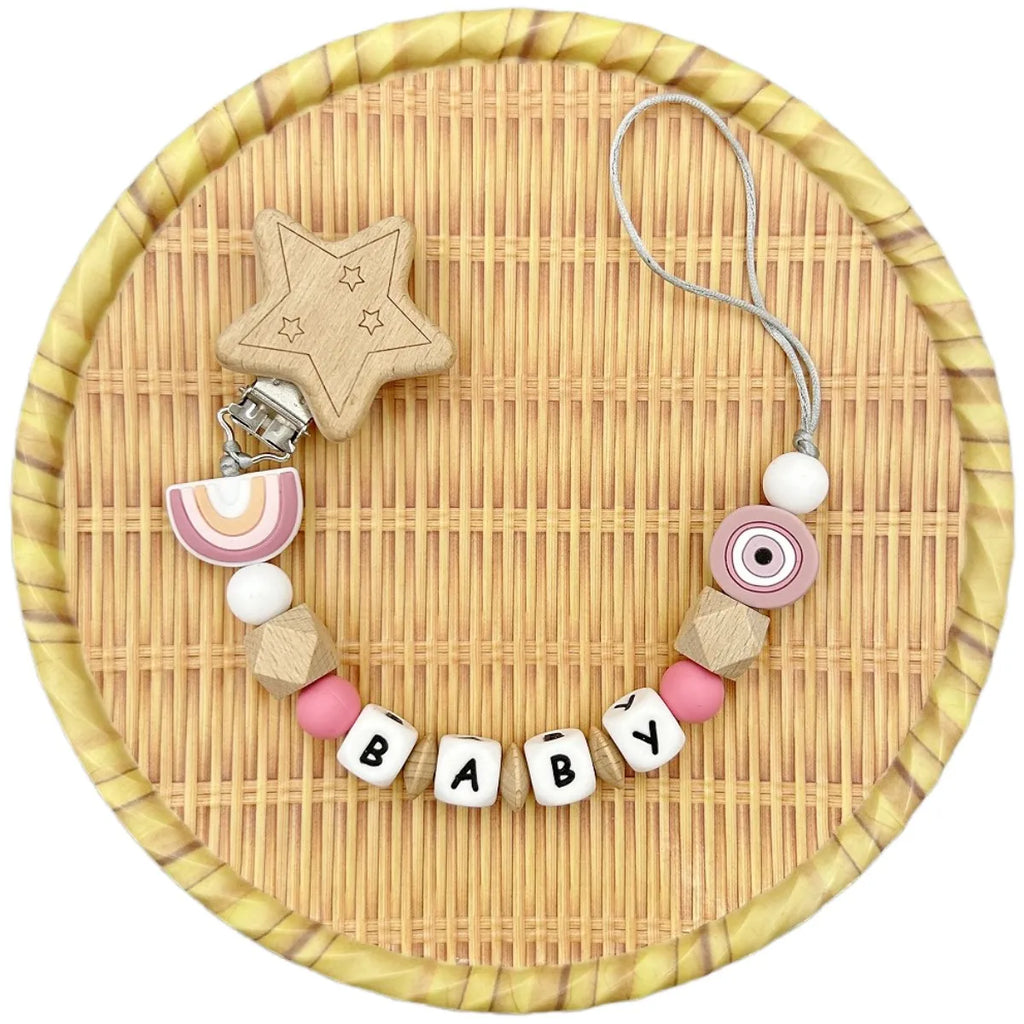 Custom Letter Name Rainbow Pacifier Clips Chain Teether Pendants for Baby Infant Chew Leash Nipple Holder Teether Creative Gifts