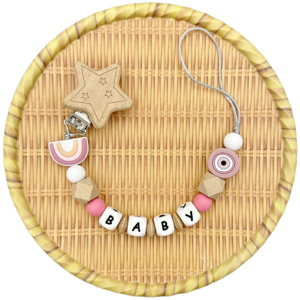 Custom Letter Name Rainbow Pacifier Clips Chain Teether Pendants for Baby Infant Chew Leash Nipple Holder Teether Creative Gifts