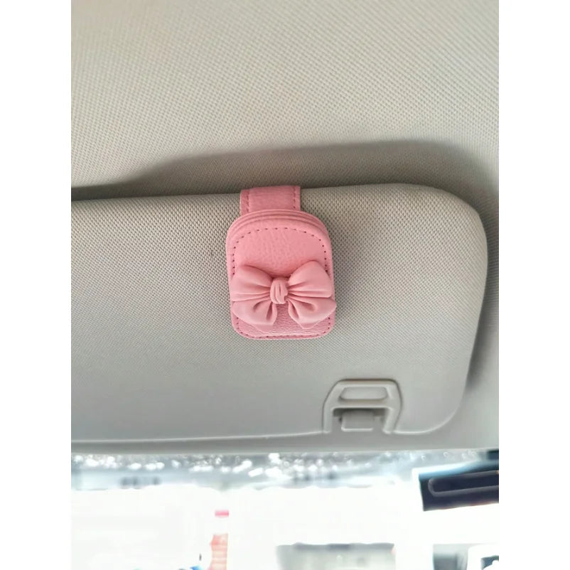 Car sun visor glasses clip bow cute pink interior sunglasses storage rack, car accessories