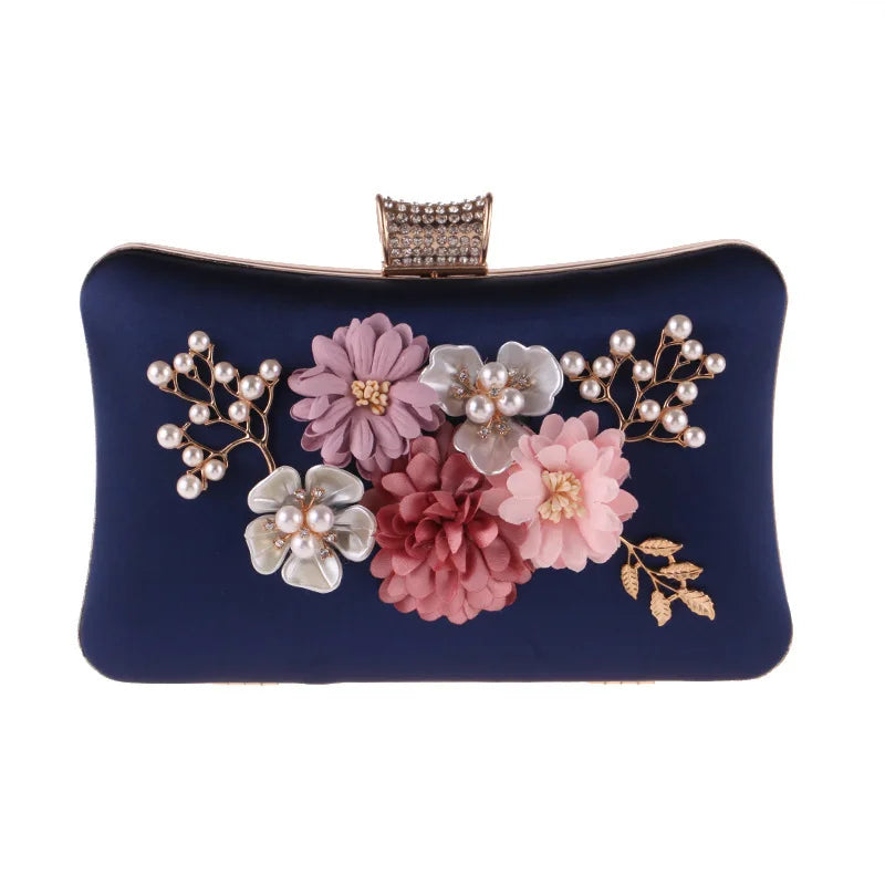 Floral Cute Women Evening Bags Dress Rhinestones Gift Clutch Bags With Shoulder Handbags For Wedding Dinner Prom Purse