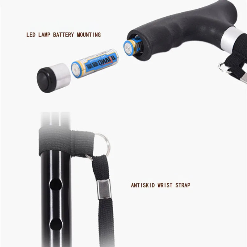 Non-slip Walking Sticks For The Elderly Retractable Aluminum Alloy Multifunctional Cane With Led Light Old Men Crutch