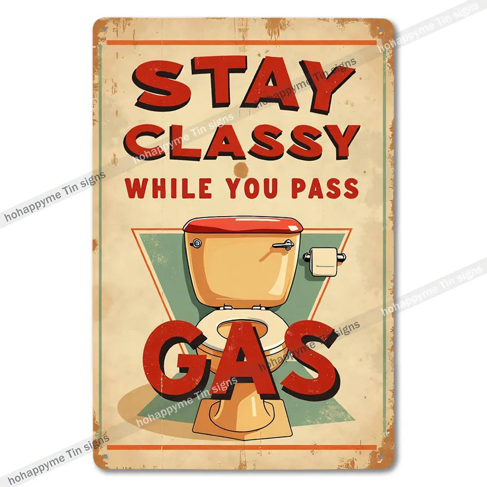 Retro Metal Tin Bathroom Signs Wall Decor for Home Restroom Vintage Toilet Humor Art Unique Gift Ideas