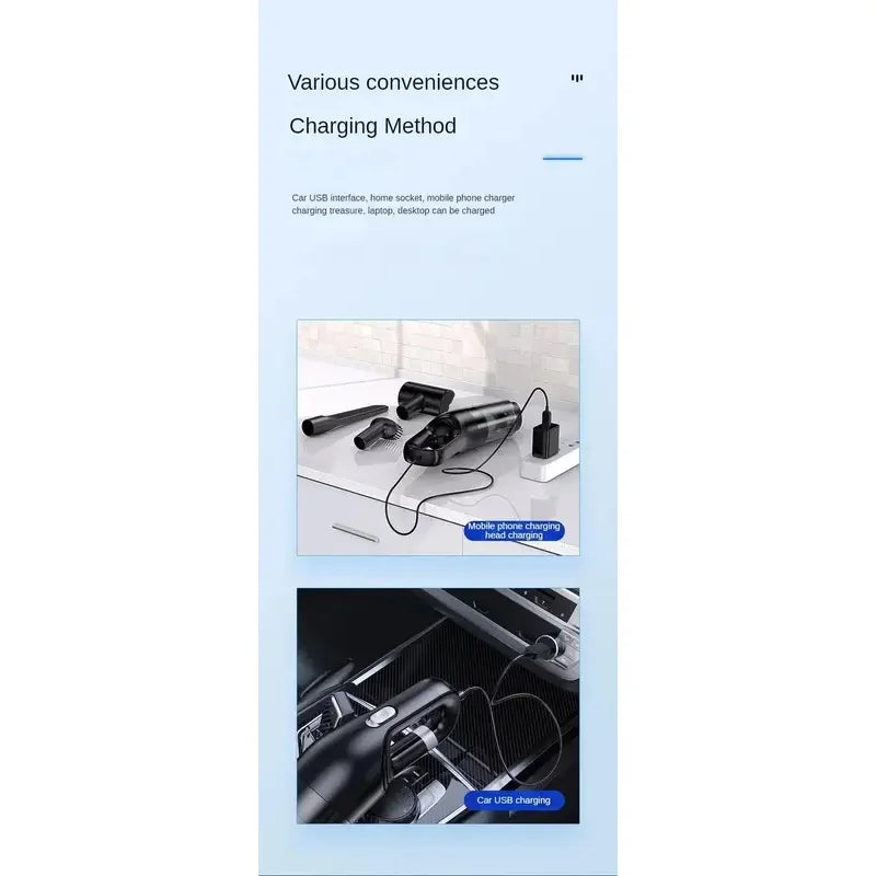 High‑Suction Handheld Car Vacuum Cleaner, Portable Wet‑Dry Vacuum for Car Interior & Household Cleaning