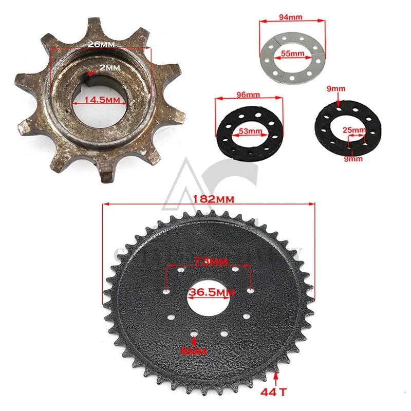 Electric Bicycle Modification Accessories Front and Rear Sprockets 9-Hole Sprocket Installation Kit Suitable for 49cc 66cc 80cc